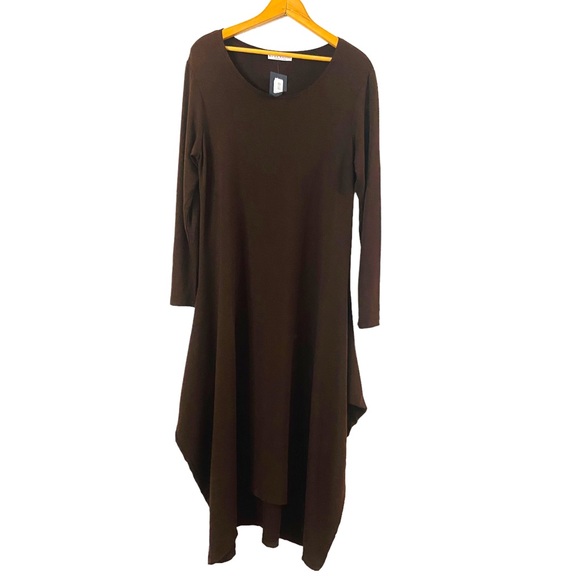 bryn Walker Dresses & Skirts - New. Bryn Walker Chelsea Long Sleeve Draped Side Asymmetrical Hem Midi Dress M